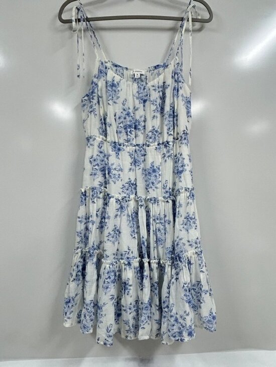Blu Pepper Dresses & Skirts - Blu Pepper Blue Floral Tiered Mini Dress XL Cottagecore Tie Strap Flowy Sundress